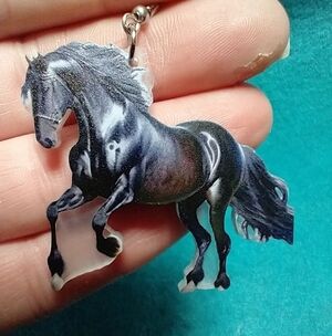 Horse wire dangle earrings black brown equestrian horses